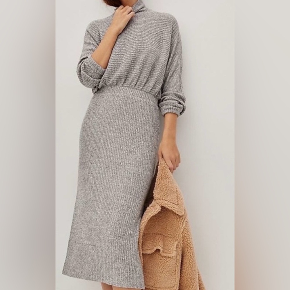 Anthropologie Light Gray Ribbed Knit Two-Piece Set